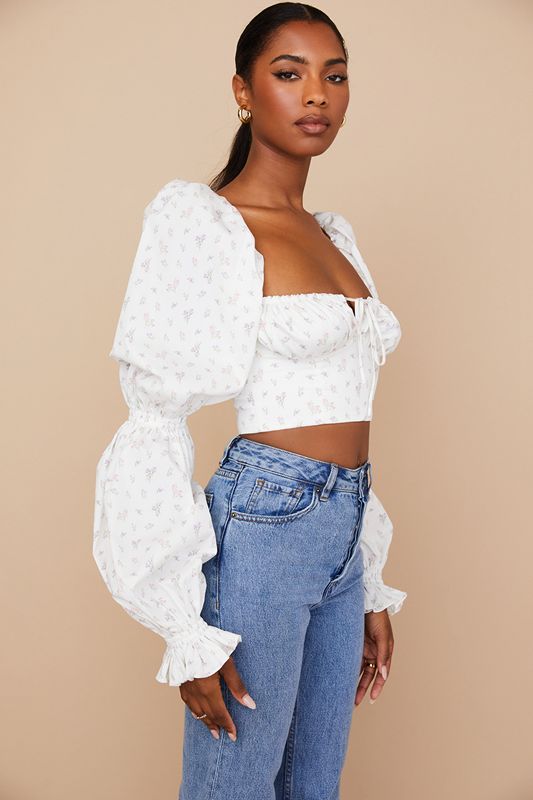 Tops House Of Cb Floral Cropped Blancas | CWQ-251609