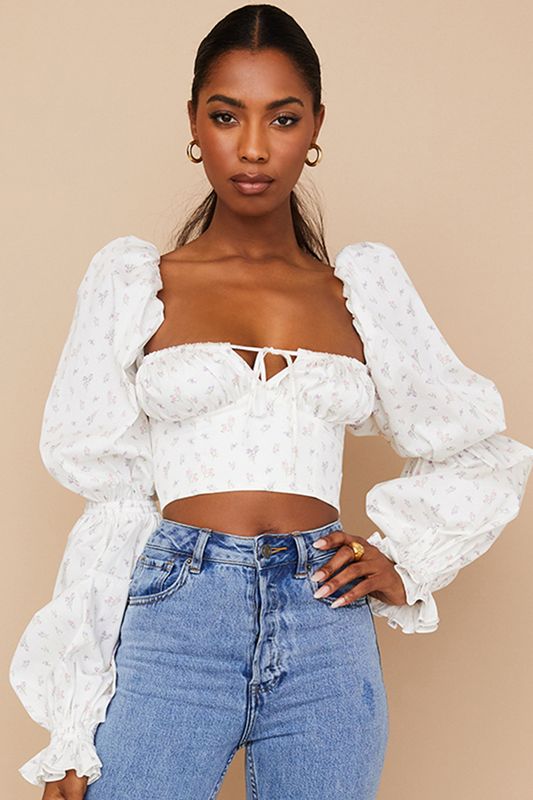 Tops House Of Cb Floral Cropped Blancas | CWQ-251609