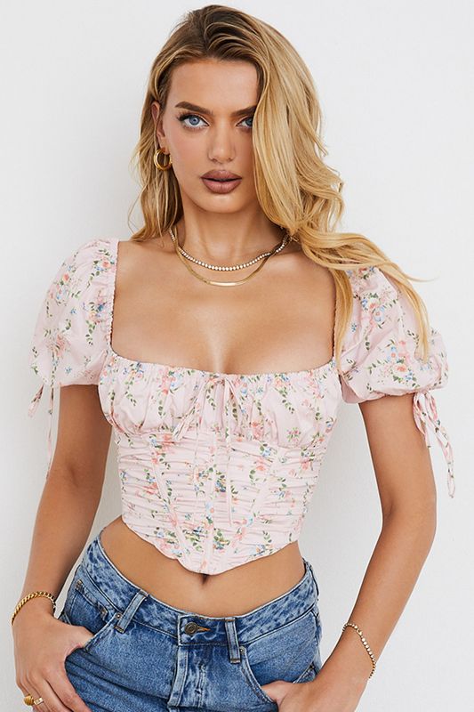 Tops House Of Cb Floral Puff Sleeve Rosas | YQM-956042