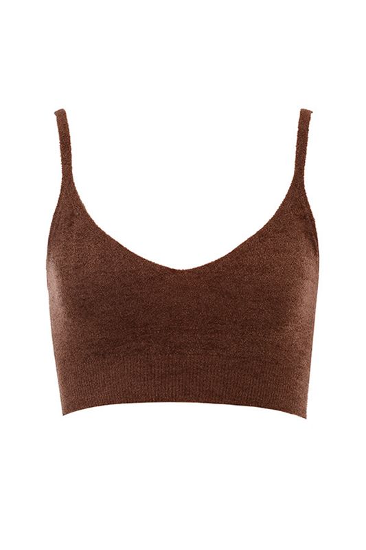 Tops House Of Cb Fluffy Knit Crop Chocolate | JBU-590721