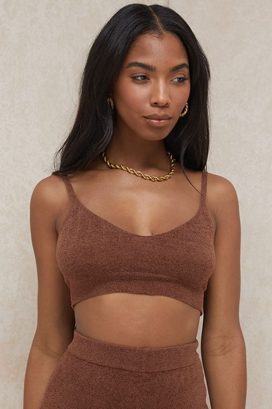 Tops House Of Cb Fluffy Knit Crop Chocolate | JBU-590721