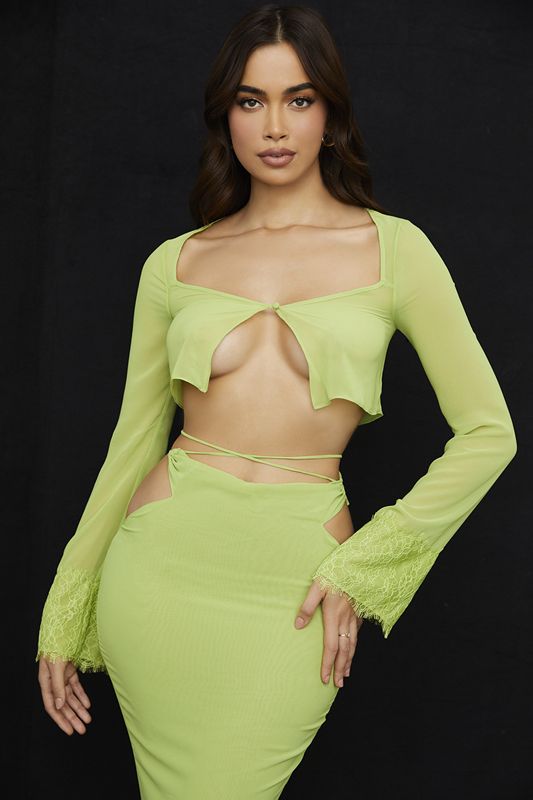 Tops House Of Cb Green Georgette Cropped Verde Claro | RDS-573601