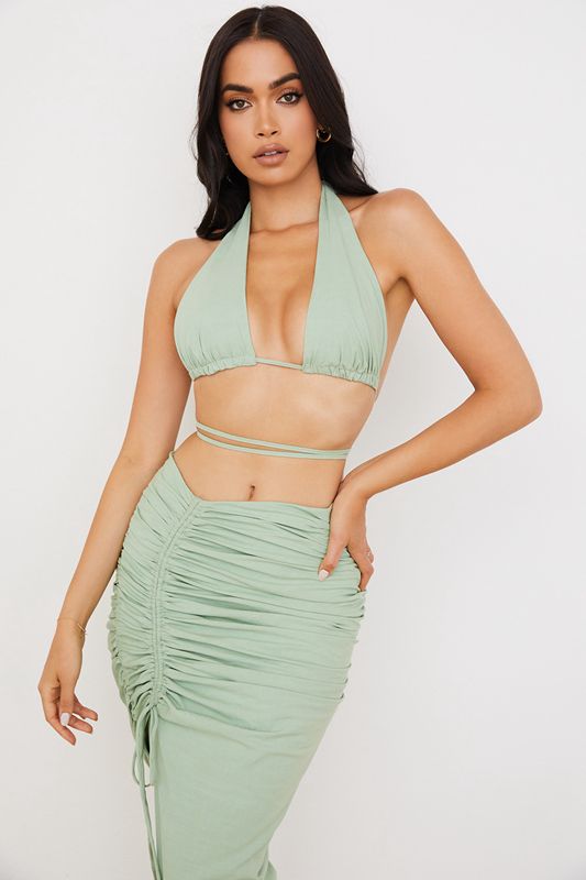 Tops House Of Cb Halter Neck Gathered Bustier Verde Oliva | UJP-257943