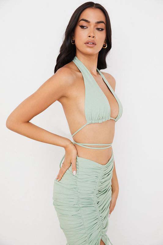 Tops House Of Cb Halter Neck Gathered Bustier Verde Oliva | UJP-257943