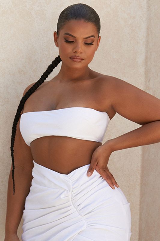 Tops House Of Cb Linen Mix Bandeau Blancas | YVG-073821