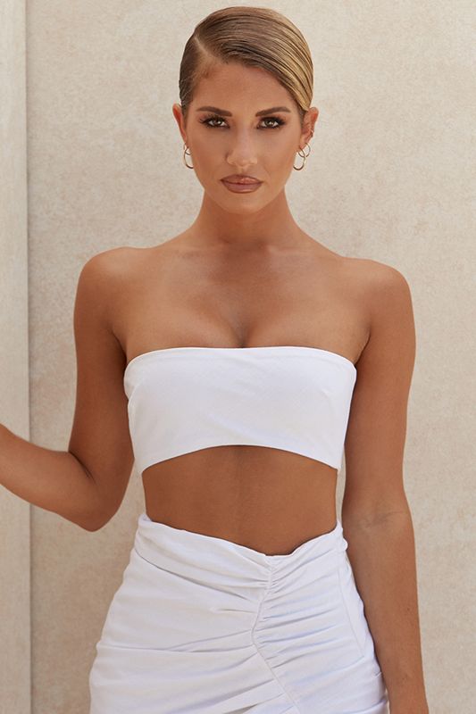 Tops House Of Cb Linen Mix Bandeau Blancas | YVG-073821