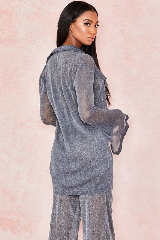 Tops House Of Cb Lurex Shirt Gris | EPV-508647