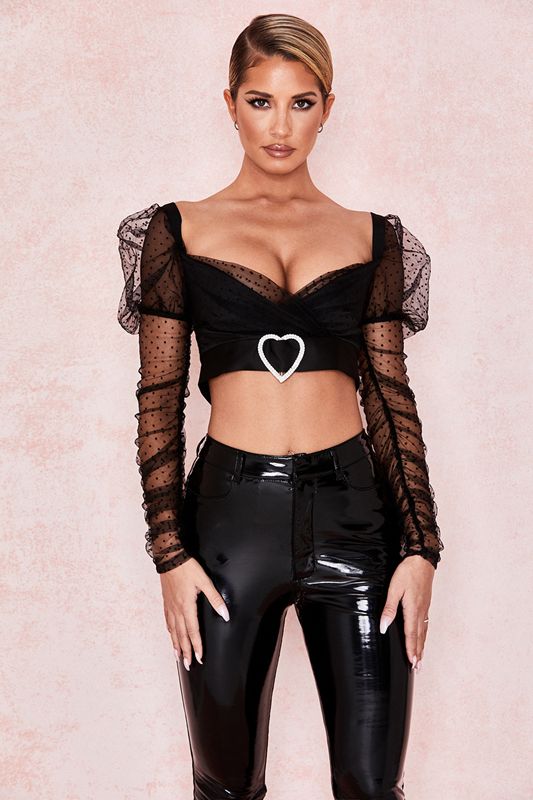 Tops House Of Cb Mesh Heart Hebilla Negras | KQT-423976