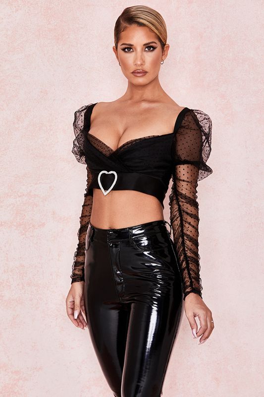 Tops House Of Cb Mesh Heart Hebilla Negras | KQT-423976