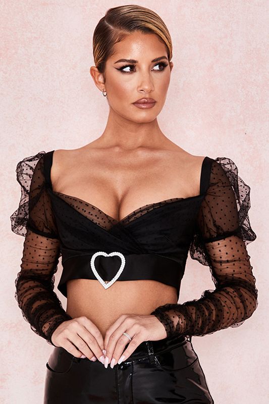 Tops House Of Cb Mesh Heart Hebilla Negras | KQT-423976