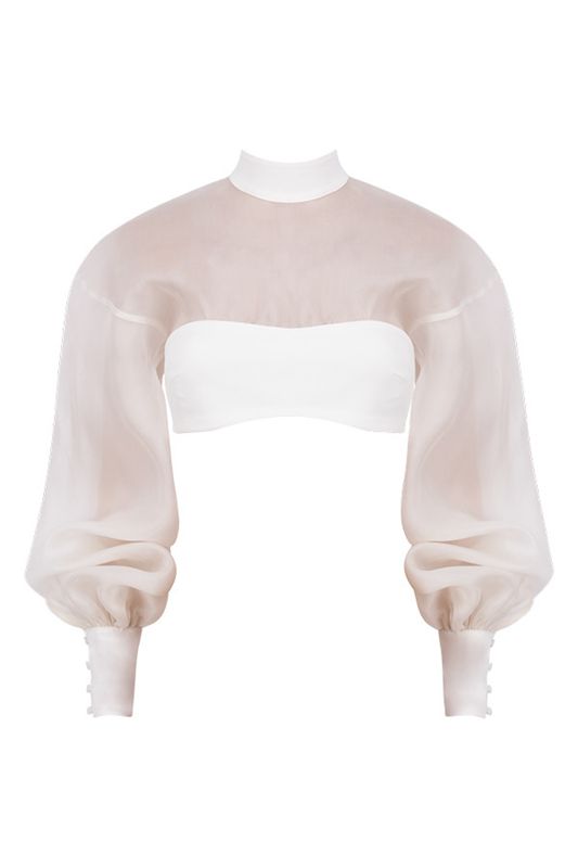 Tops House Of Cb Organza Blouson Sleeve Blancas | CYO-852967