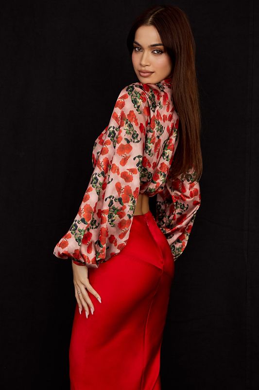 Tops House Of Cb Print Satin Plunge Rosas | AKT-234796