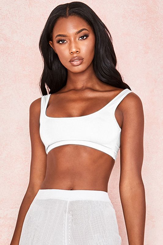 Tops House Of Cb Stretch Jersey Cropped Blancas | TMU-541632