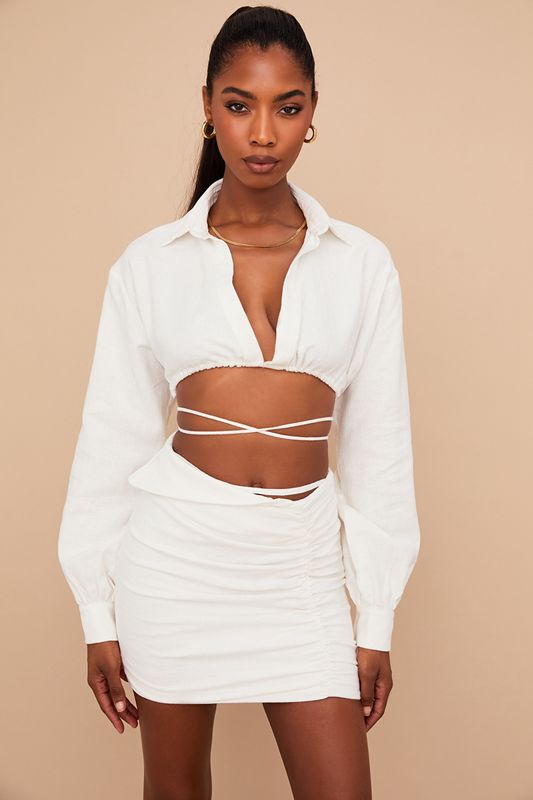 Tops House Of Cb Wrap Around Cropped Shirt Blancas | YKM-483105