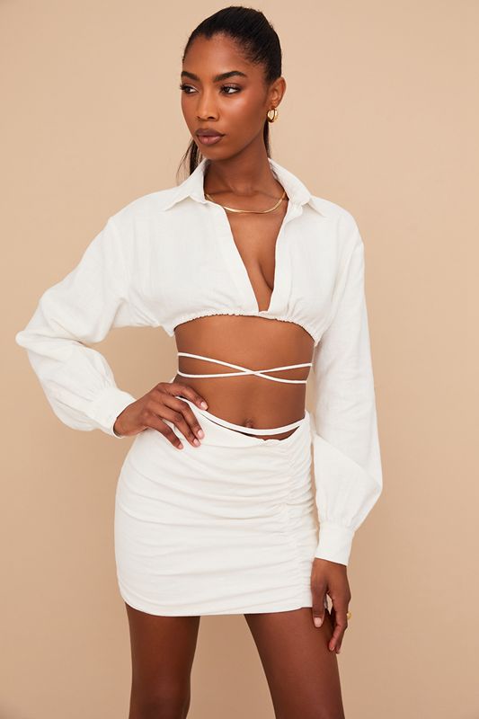 Tops House Of Cb Wrap Around Cropped Shirt Blancas | YKM-483105