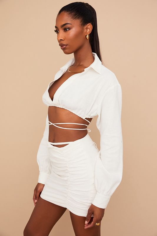 Tops House Of Cb Wrap Around Cropped Shirt Blancas | YKM-483105