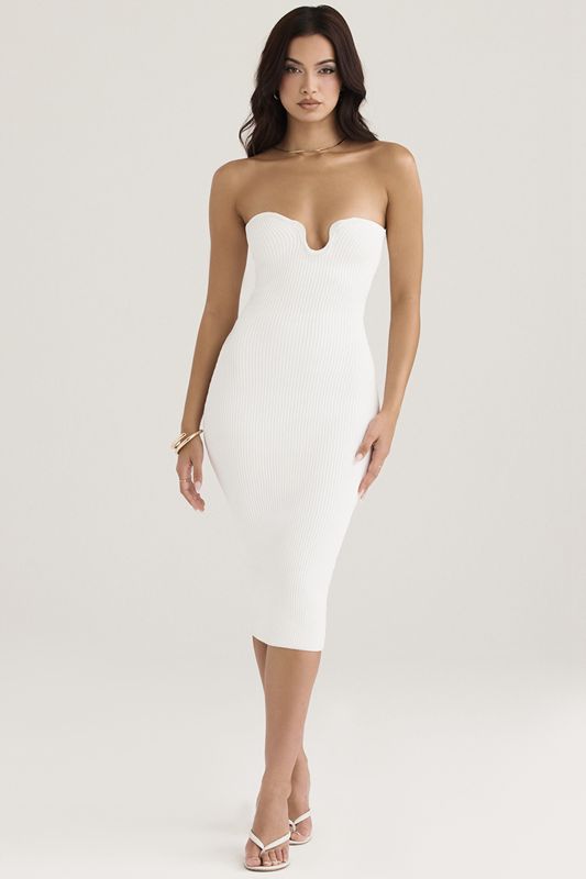 Vestido A Media Pierna House Of Cb Acanalado Knit Strapless Blancas | VDW-140387