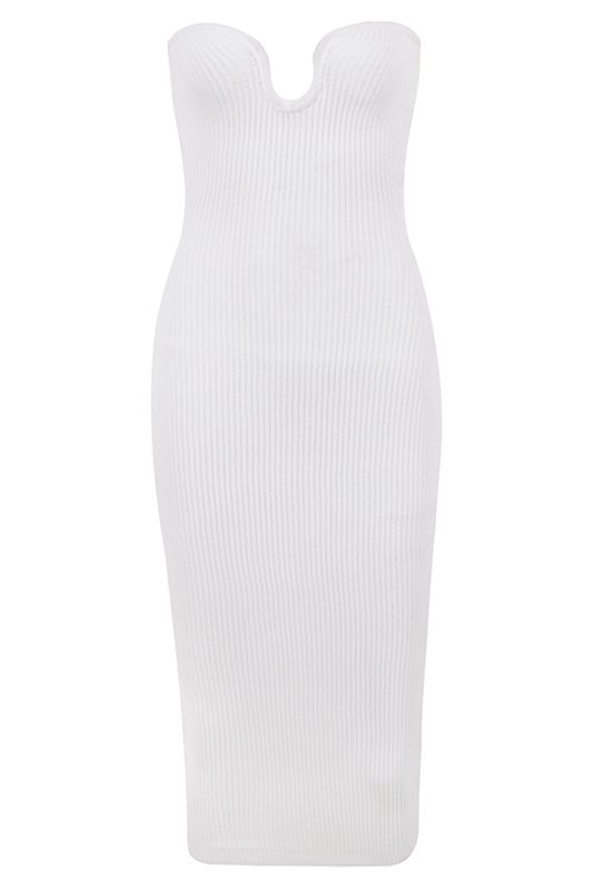 Vestido A Media Pierna House Of Cb Acanalado Knit Strapless Blancas | VDW-140387