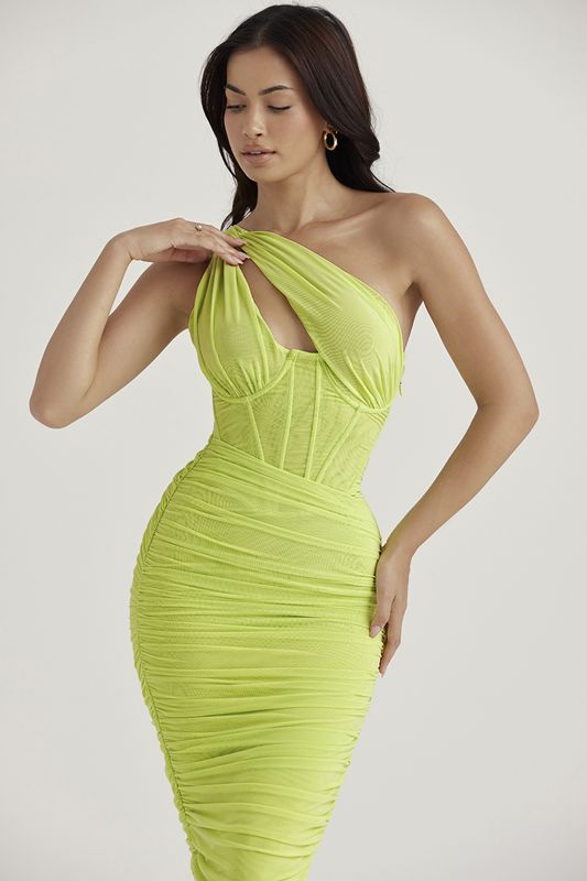 Vestido A Media Pierna House Of Cb Asymmetric Cutout Verde Claro | SXR-069753