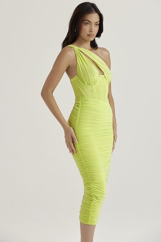 Vestido A Media Pierna House Of Cb Asymmetric Cutout Verde Claro | SXR-069753