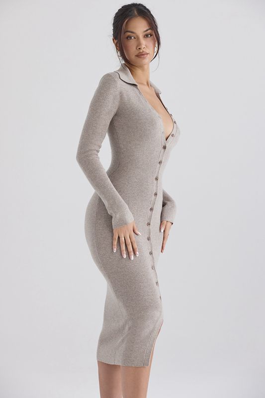 Vestido A Media Pierna House Of Cb Cashmere Knit Beige | AWJ-329816