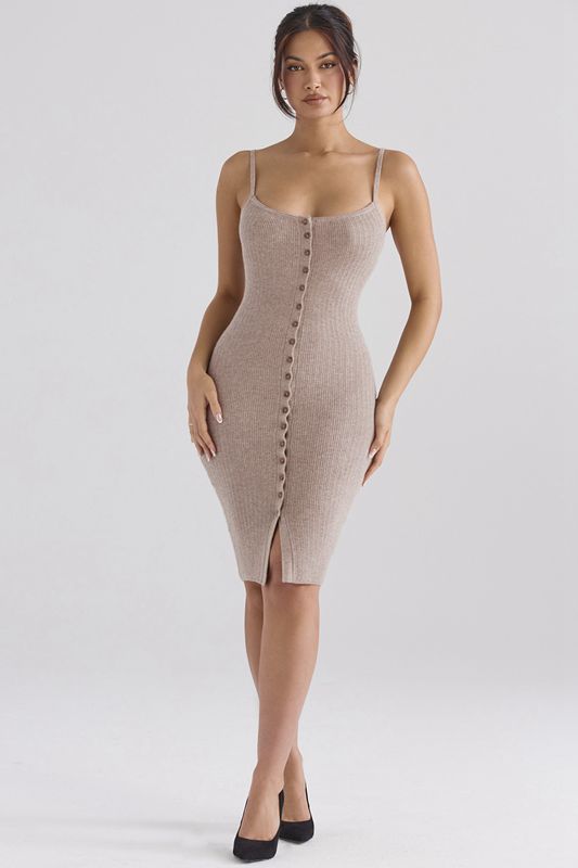 Vestido A Media Pierna House Of Cb Cashmere Knit Beige | HYC-631874