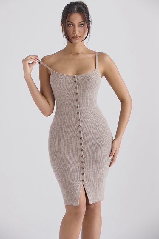 Vestido A Media Pierna House Of Cb Cashmere Knit Beige | HYC-631874