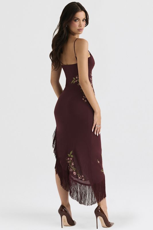 Vestido A Media Pierna House Of Cb Embroidered Burdeos | XJF-924175