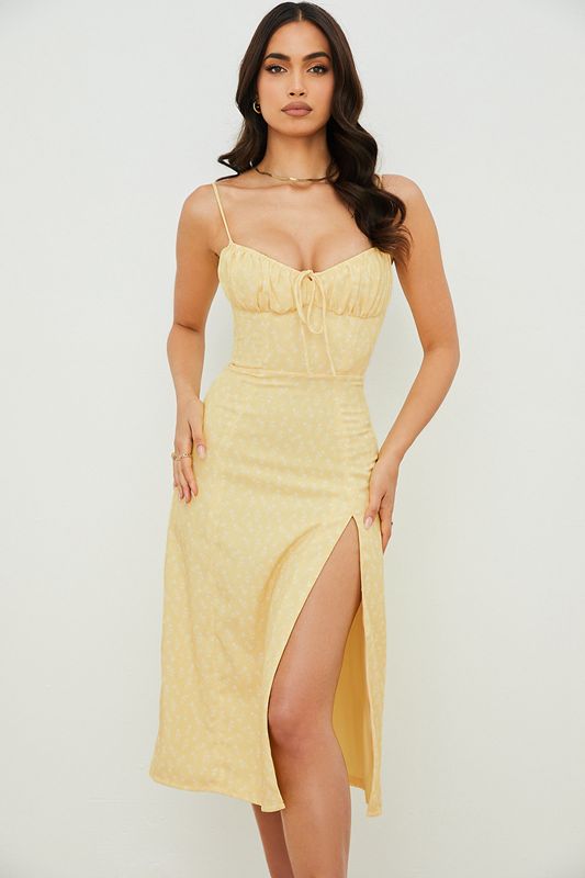 Vestido A Media Pierna House Of Cb Floral Bustier Amarillo | XEZ-126987