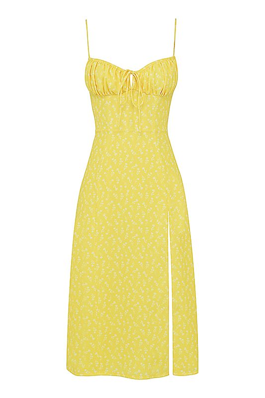 Vestido A Media Pierna House Of Cb Floral Bustier Amarillo | XEZ-126987