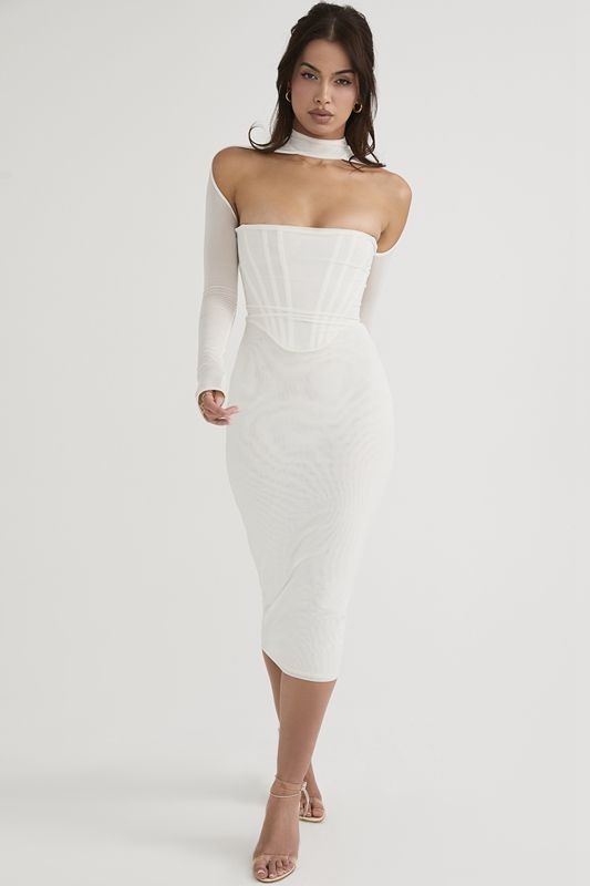 Vestido A Media Pierna House Of Cb Mesh Blancas | RBV-204185