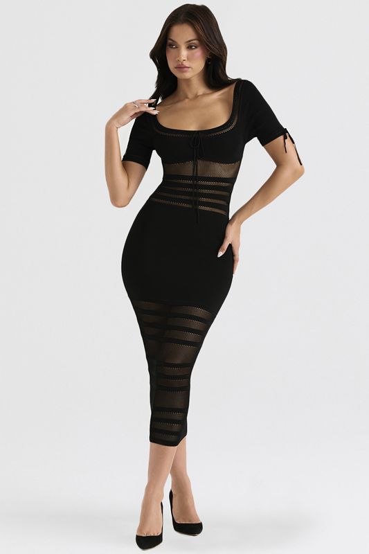 Vestido A Media Pierna House Of Cb Openwork Knit Negras | CPQ-751869