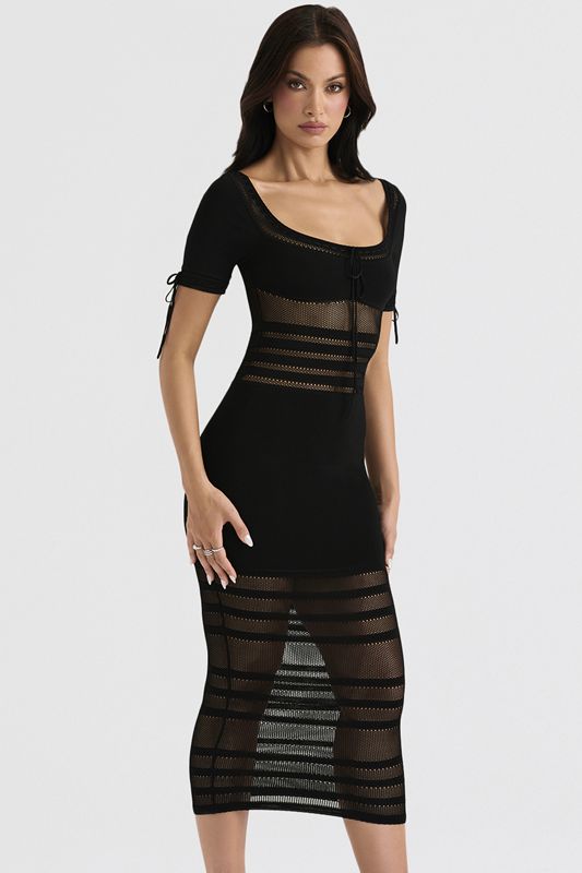 Vestido A Media Pierna House Of Cb Openwork Knit Negras | CPQ-751869