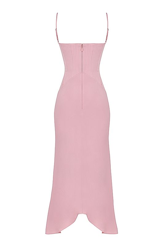 Vestido A Media Pierna House Of Cb Pink Satin Rosas | DOM-084952