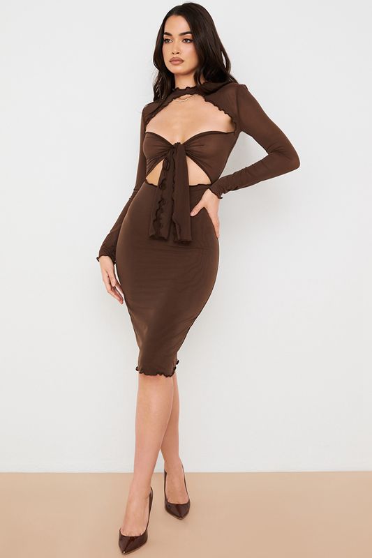 Vestido A Media Pierna House Of Cb Power Mesh Tie Front Chocolate | ITB-784365