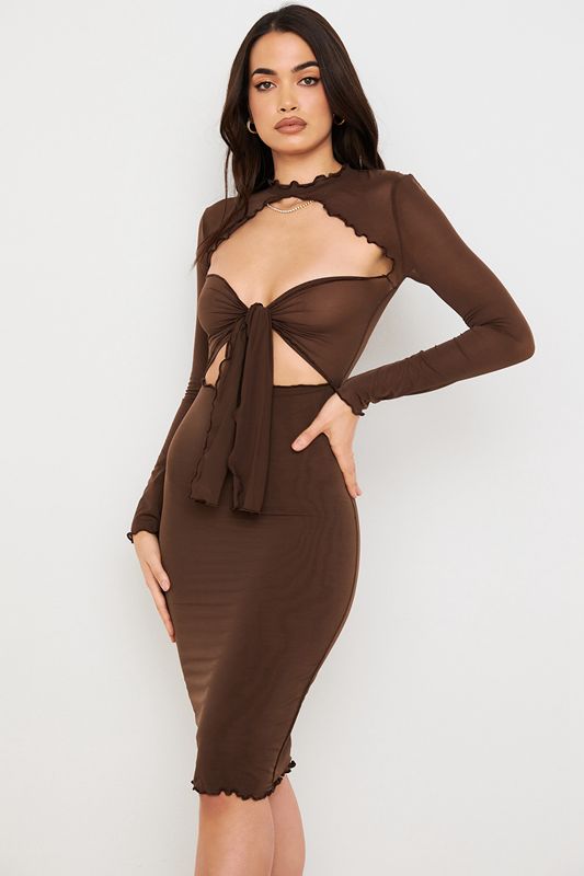 Vestido A Media Pierna House Of Cb Power Mesh Tie Front Chocolate | ITB-784365