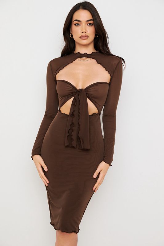 Vestido A Media Pierna House Of Cb Power Mesh Tie Front Chocolate | ITB-784365