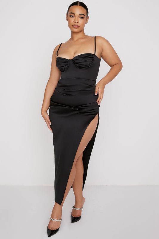 Vestido A Media Pierna House Of Cb Satin Plisado Negras | EPL-510392