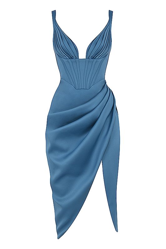 Vestido A Media Pierna House Of Cb Satin Azules | HST-749605