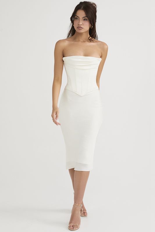 Vestido A Media Pierna House Of Cb Satin Strapless Blancas | IOG-725403