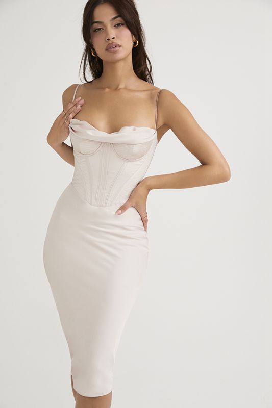 Vestido A Media Pierna House Of Cb Satin Creme | JRS-250378