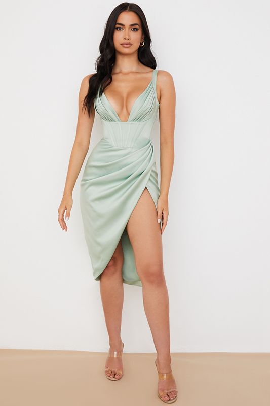 Vestido A Media Pierna House Of Cb Satin Verde | NDV-256807