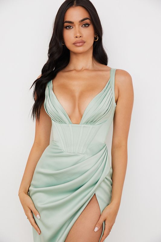 Vestido A Media Pierna House Of Cb Satin Verde | NDV-256807