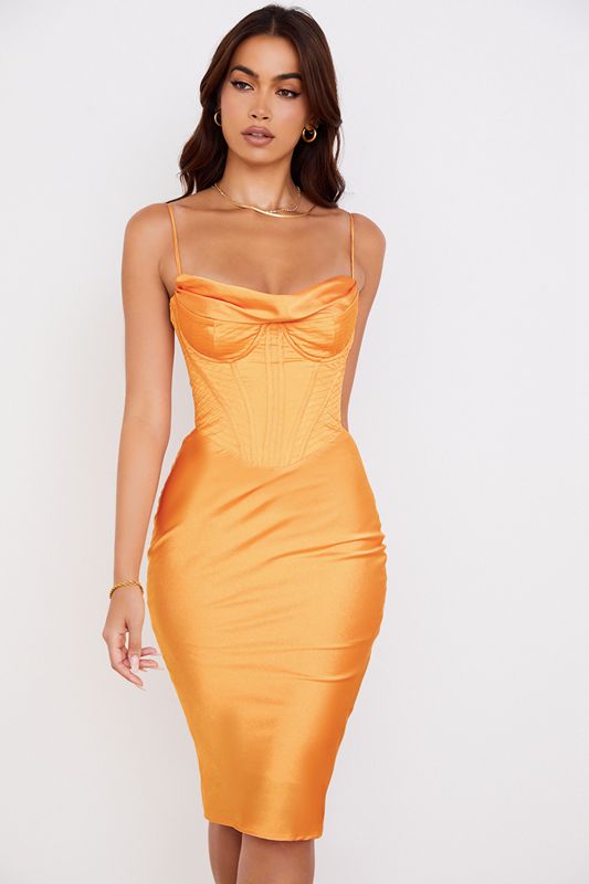 Vestido A Media Pierna House Of Cb Satin Naranjas | OZY-379680