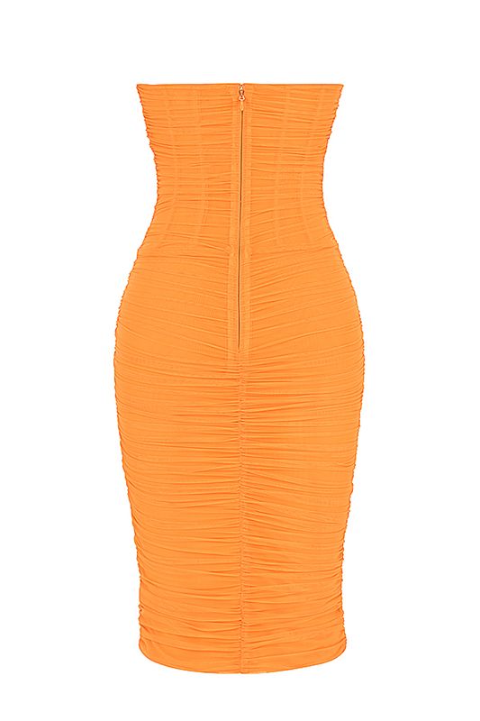 Vestido A Media Pierna House Of Cb Strapless Ruched Naranjas | STU-319702