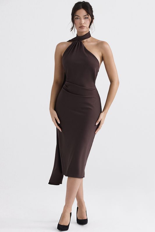 Vestido A Media Pierna House Of Cb Wrap Neck Chocolate | LCP-643127