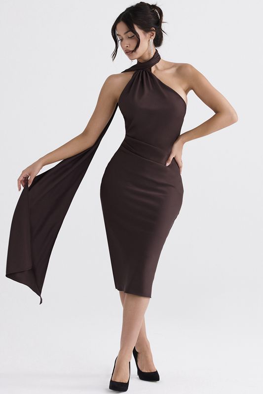 Vestido A Media Pierna House Of Cb Wrap Neck Chocolate | LCP-643127