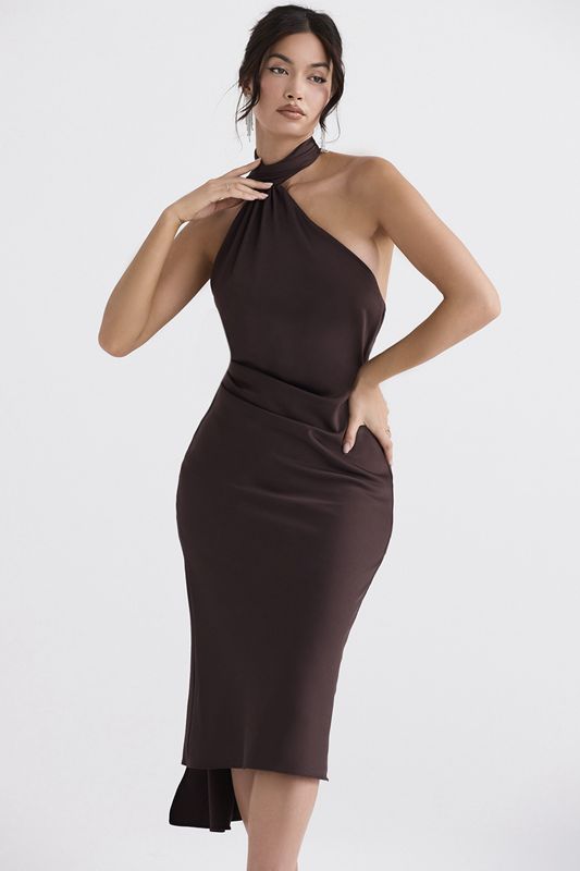 Vestido A Media Pierna House Of Cb Wrap Neck Chocolate | LCP-643127