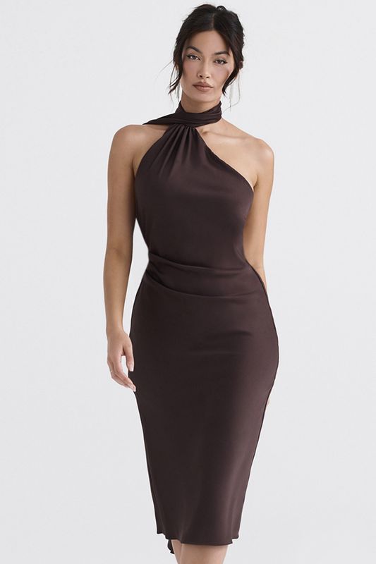 Vestido A Media Pierna House Of Cb Wrap Neck Chocolate | LCP-643127