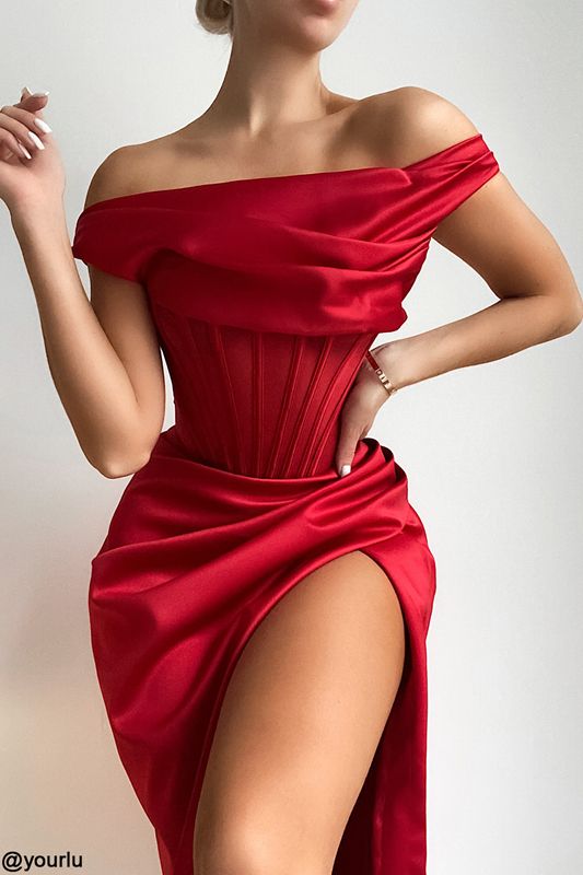 Vestido House Of Cb Asymmetric Drape Midi Rojas | TBY-068173